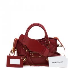 Pre Owned Balenciaga Rouge Vif Leather Mini RGH City Tote