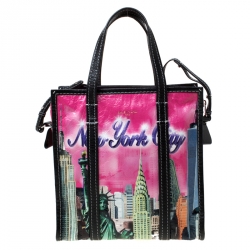 Pre Owned Balenciaga Pink Printed Leather New York City Bazar Shopper Tote