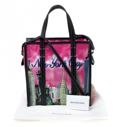 Pre Owned Balenciaga Pink Printed Leather New York City Bazar Shopper Tote