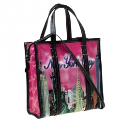 Pre Owned Balenciaga Pink Printed Leather New York City Bazar Shopper Tote