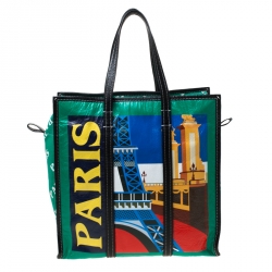 مملوكة مسبقًا Balenciaga Green Printed Leather Paris Bazar Shopper Tote