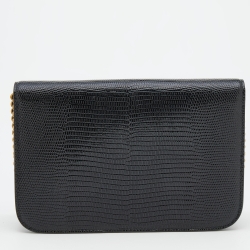 Pre Owned Balenciaga Black Lizard Embossed Leather B. Logo Wallet On Chain