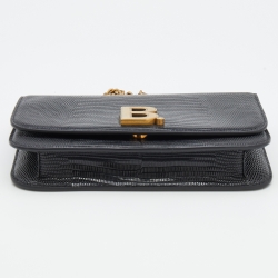 Pre Owned Balenciaga Black Lizard Embossed Leather B. Logo Wallet On Chain