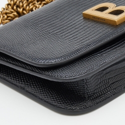 Pre Owned Balenciaga Black Lizard Embossed Leather B. Logo Wallet On Chain