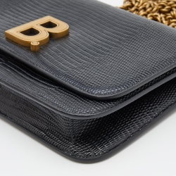 Pre Owned Balenciaga Black Lizard Embossed Leather B. Logo Wallet On Chain