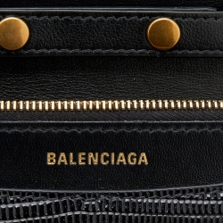 Pre Owned Balenciaga Black Lizard Embossed Leather B. Logo Wallet On Chain