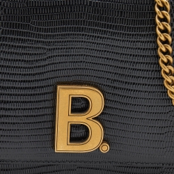 Pre Owned Balenciaga Black Lizard Embossed Leather B. Logo Wallet On Chain