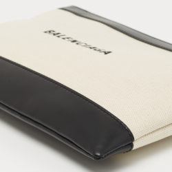 Pre Owned Balenciaga Black/Cream Canvas and Leather Clip M Clutch