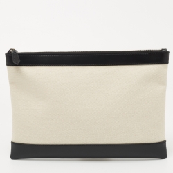 Pre Owned Balenciaga Black/Cream Canvas and Leather Clip M Clutch