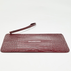 مملوكة مسبقًا Balenciaga Red Croc Embossed Leather Flat Zip Pouch
