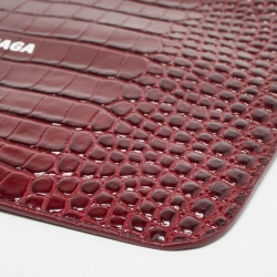 مملوكة مسبقًا Balenciaga Red Croc Embossed Leather Flat Zip Pouch