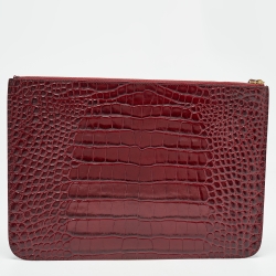 مملوكة مسبقًا Balenciaga Red Croc Embossed Leather Flat Zip Pouch