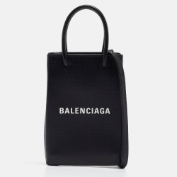 Pre Owned Balenciaga Black Leather Phone Holder Crossbody Bag