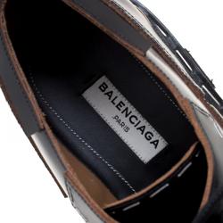 مملوكة مسبقًا حذاء ديربي بالنسياغا جلد أسود بخياطة علوية نعل سميك مقاس 38