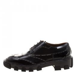 Pre Owned Balenciaga Black Leather Topstitch Platform Derby Size 40