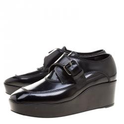 Pre Owned Balenciaga Black Patent Leather Monk Strap Platform Loafers Size 37