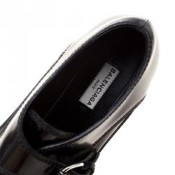 Pre Owned Balenciaga Black Patent Leather Monk Strap Platform Loafers Size 37