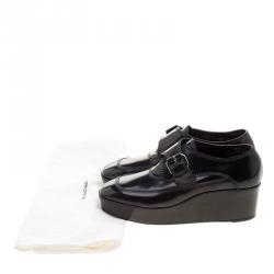 Pre Owned Balenciaga Black Patent Leather Monk Strap Platform Loafers Size 37