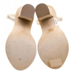 Balenciaga Cream Leather Ankle Strap Block Heel Sandals Size 40