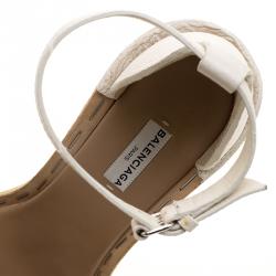 Balenciaga Cream Leather Ankle Strap Block Heel Sandals Size 40