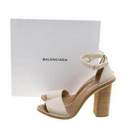 Balenciaga Cream Leather Ankle Strap Block Heel Sandals Size 40