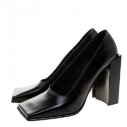 مملوكة مسبقًا Balenciaga Black Leather Quadro Square Toe Block Heel Pumps Size 38