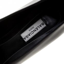 مملوكة مسبقًا Balenciaga Black Leather Quadro Square Toe Block Heel Pumps Size 38
