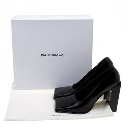 مملوكة مسبقًا Balenciaga Black Leather Quadro Square Toe Block Heel Pumps Size 38