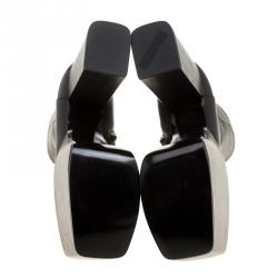 Pre Owned بوت للكاحل بالنسياغا جلد أسود كعب مربع نعل سميك مقاس 37