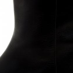 Pre Owned بوت للكاحل بالنسياغا جلد أسود كعب مربع نعل سميك مقاس 37