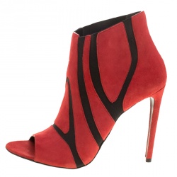 مملوكة مسبقًا Balenciaga Red/Black Suede and Fabric Open Toe Ankle Boots Size 40