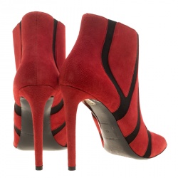 مملوكة مسبقًا Balenciaga Red/Black Suede and Fabric Open Toe Ankle Boots Size 40