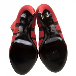 مملوكة مسبقًا Balenciaga Red/Black Suede and Fabric Open Toe Ankle Boots Size 40