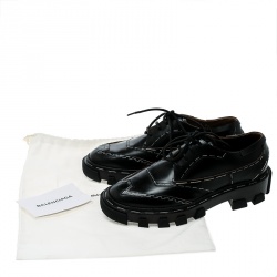 Balenciaga Black Leather Topstitch Platform Derby Size 36