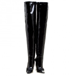 مملوكة مسبقًا Balenciaga Black Patent Leather Bow Detail Over The Knee Boots Size 37