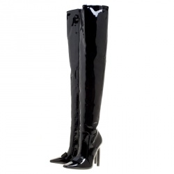 مملوكة مسبقًا Balenciaga Black Patent Leather Bow Detail Over The Knee Boots Size 37