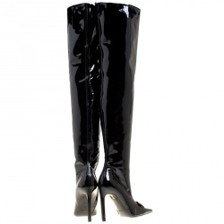 مملوكة مسبقًا Balenciaga Black Patent Leather Bow Detail Over The Knee Boots Size 37