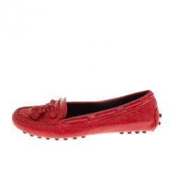 Pre Owned Balenciaga Red Leather Arena Brogue Loafers Size 38 