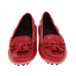 Pre Owned Balenciaga Red Leather Arena Brogue Loafers Size 38 