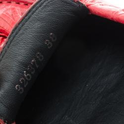 Pre Owned Balenciaga Red Leather Arena Brogue Loafers Size 38 