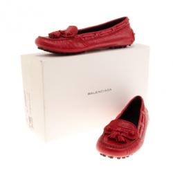 Pre Owned Balenciaga Red Leather Arena Brogue Loafers Size 38 