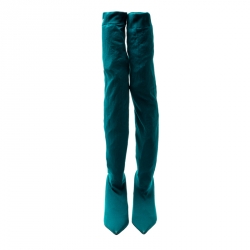 Pre Owned Balenciaga Blue Spandex Fabric Knife Over The Knee Pointed Toe Boots Size 39
