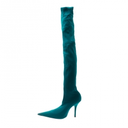 Pre Owned Balenciaga Blue Spandex Fabric Knife Over The Knee Pointed Toe Boots Size 39