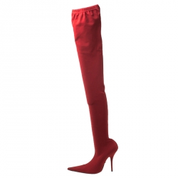 Pre Owned Balenciaga Red Stretch Fabric Knife Pointed Toe Thigh High Boots Size 40