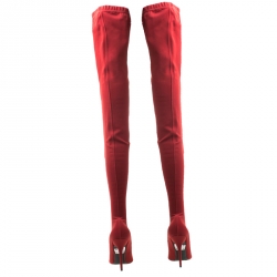 Pre Owned Balenciaga Red Stretch Fabric Knife Pointed Toe Thigh High Boots Size 40