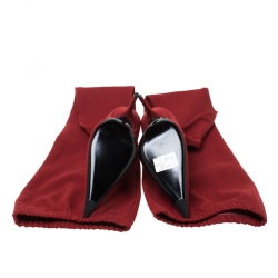 Pre Owned Balenciaga Red Stretch Fabric Knife Pointed Toe Thigh High Boots Size 40