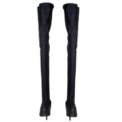 Pre Owned حذاء بوت فوق الركبه بالنسياغا مقدمة مدببة نايلون أسود مقاس 37