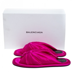 Pre Owned Balenciaga Fuchsia Satin Bow Slide Flat Size 37