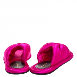 Pre Owned Balenciaga Fuchsia Satin Bow Slide Flat Size 37