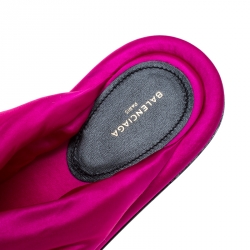 Pre Owned Balenciaga Fuchsia Satin Bow Slide Flat Size 37